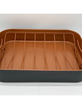 Crofton Nonstick Roasting Pan With Rack 16"x12"x3" Copper & Gray Carbon Steel Di